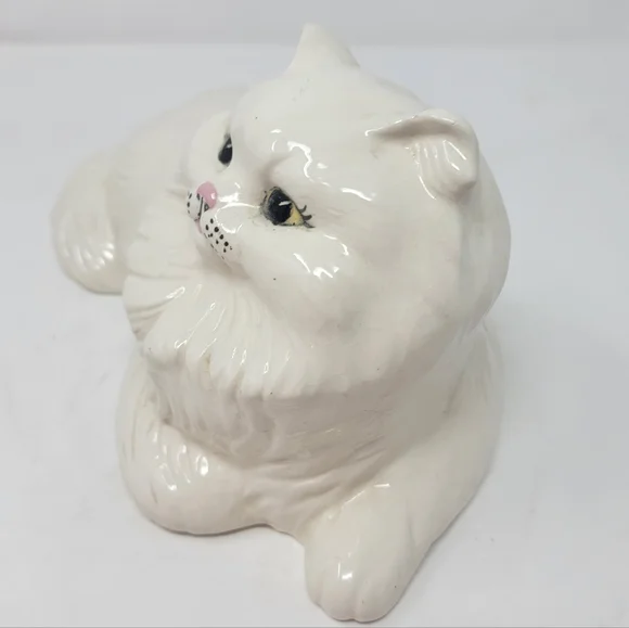 Vintage Plaster Ceramic Persian Pink Nosed Cat Kitten Statue Sculpture - Picture 6 of 7
